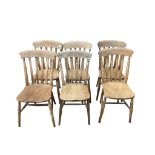 A set of six Victorian bleached elm and beech lathe back Windsor chairs, width 46cm, height 87cm