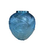 A blue Archer’s glass vase, a copy of the 1921 Lalique model, height 25cm
