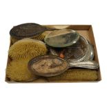A collection of silver mounted dressing mirrors and brushes, some a.f.