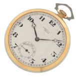 An Art Deco two colour 18ct gold Rolex open faced dress pocket watch, retailed by Asprey’s, circa