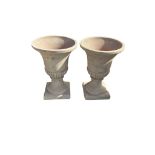 A pair of terracotta campana garden urns, diameter 37cm, height 51cm