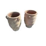 A pair of amphora-shaped circular terracotta garden urns, diameter 39cm, height 62cm