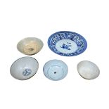 Ming Dynasty and later, four Chinese ceramic bowls, largest 28cm diameter and a Japanese bowl (5)