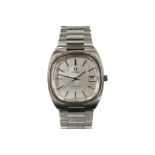 A gentleman's stainless steel Omega Seamaster automatic wrist watch, with baton numerals and date