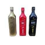 Three bottles of Johnnie Walker limited edition whisky, Red, Black and Gold (200th anniversery)