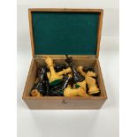 A boxed box and ebony Staunton chess set, the king 9cm high