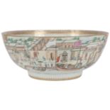 A large Chinese export famille rose ‘Hongs of Canton’ and ‘South Lake Island’ punch bowl, Qianlong