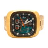 A gentleman's steel and gold plated Bulova Accutron space view wrist watch, case diameter approx.