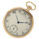 A late 1930's 18kt Patek Philippe open faced keyless dress pocket watch