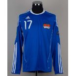 Rony Hanselmann blue and white No.17 Liechtenstein long-sleeved shirt, 2011