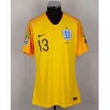 Jack Butland yellow and green No.13 England v. Spain short-sleeved shirt, 2018