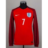 Lewis Baker red No.7 England long-sleeved away shirt, 2016