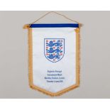 White and blue England v. Portugal pennant, 2016