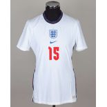 Charlie Cresswell white No.15 England v. Czech Republic under-21 short-sleeved shirt, 2021