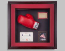 Lennox Lewis autographed red Everlast boxing glove display