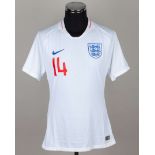 Josh Onomah white No.14 England v. Latvia under-21 short-sleeved shirt, 2018
