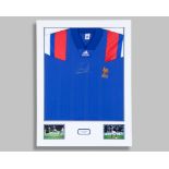 Eric Cantona autographed blue France replica shirt display