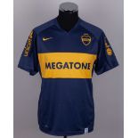 Ibarra yellow and blue No.4 Boca Juniors match issued short-sleeved shirt, 2008