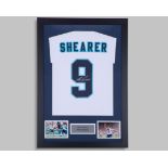 Alan Shearer autographed white No.9 England replica shirt display