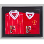 Two Alan Kennedy autographed red Liverpool Replica shirts