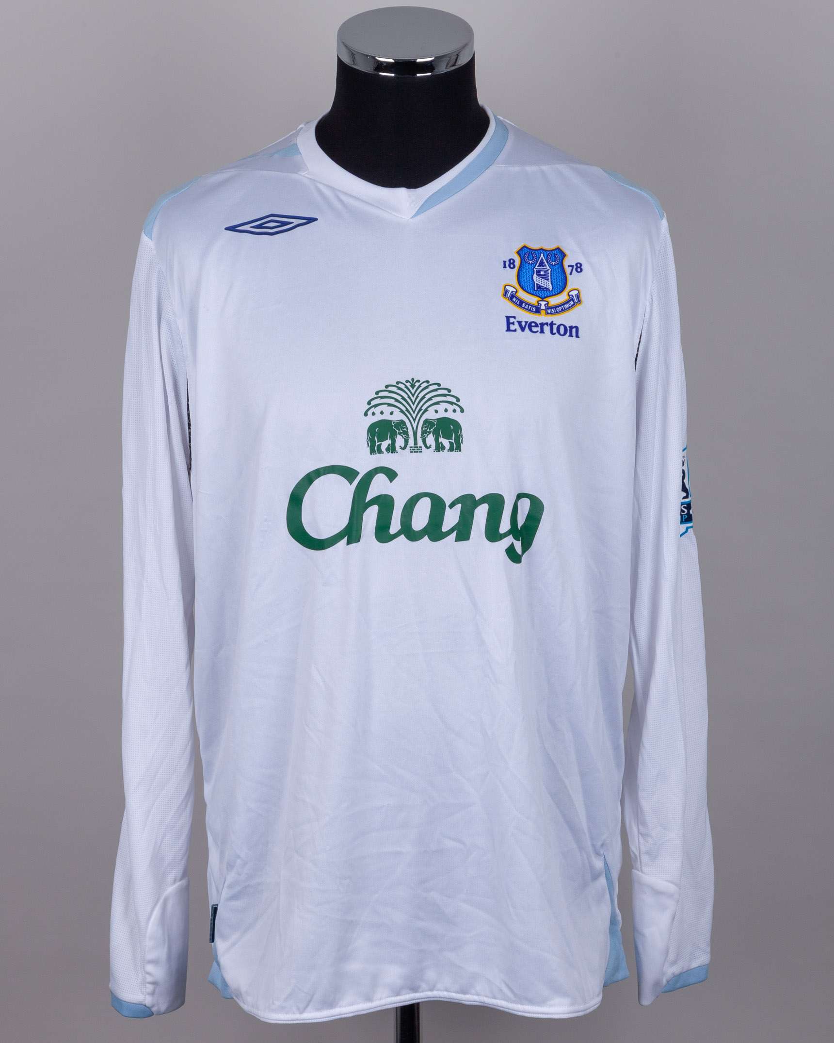 Tony Hibbert white No.2 Everton long-sleeved shirt, 2006-07