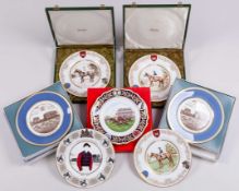 Group of seven china plates commemorating horse racing