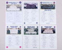 Twelve Middlesex autographed team sheets, 1989 to 2005