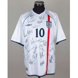 White No.10 England autographed short-sleeved shirt, 2001-03