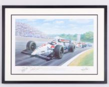 Nigel Mansell Signed 1993 Newman Haas Racing Framed Print By Tony Smith