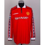 David Beckham red No.7 Manchester United long-sleeved shirt, 1998-99