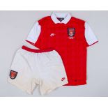 Chris Kiwomya red and white No.15 Arsenal Cup Winners Cup Final short-sleeve shirt, 1995