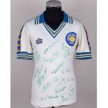 Eddie Gray white, blue and yellow No.7 Leeds United autographed short-sleeved shirt, 1977-78