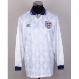 White No.14 England autographed long-sleeved shirt, 1990-92
