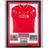 Steven Gerrard red No.8 Liverpool v. Chelsea match worn autographed Poppy Appeal shirt, 2014