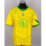 Gilberto Silva yellow and green No.6 Brazil squad signed shirt