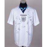 A white England Euro 96 replica autographed shirt