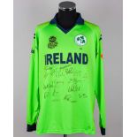 Paul Stirling Green and blue No1 Ireland T20 autographed long-sleeved cricket shirt, 2019