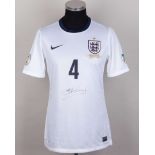 Steven Gerrard white No.4 England v. Poland autographed short-sleeved shirt, 2013