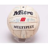 Emlyn Hughes a white Mitre autographed football