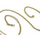 A VINTAGE GUARD CHAIN the diamond cut belcher chain, made in 15ct with soldered on tags to both