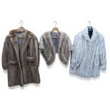A white fox fur jacket, a light brown fur coat, and a blonde fur shawl  Condition Report:Available