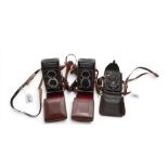 A Rolleiflex twin lens reflex (TLR) camera fitted with Zeiss Tessar/Heidoscop-Anastigmat lenses;