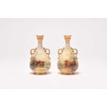 A pair of Royal Worcester vases painted with Highland Cattle by Harry Stinton, dated 1911