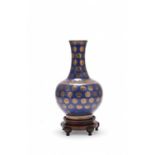 A Chinese powder blue and gilt bottle vase, Tianqiuping, Guangxu
