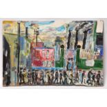 James Lawrence Isherwood (British 1917-1989) After Lowry, A Street Scene with Factory Workers