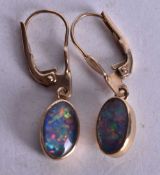 9ct gold opal triplet drop earrings (2.3g). 2.5 cm x 0.75 cm.