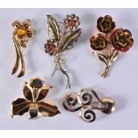 FIVE VINTAGE SILVER BROOCHES. 134 grams. 9.5 cm x 6.75 cm. (5)