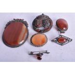Six Antique Silver Brooches inc. Agate, Scottish Revival. Largest 6.5 cm x 5 cm, total weight 74g (