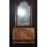 An 18th Century Walnut mirror with bureau base64 x 33 x 19 cm