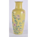 AN EARLY 20TH CENTURY CHINESE FAMILLE JAUNE PORCELAIN SCRAFITO VASE bearing Qianlong marks to